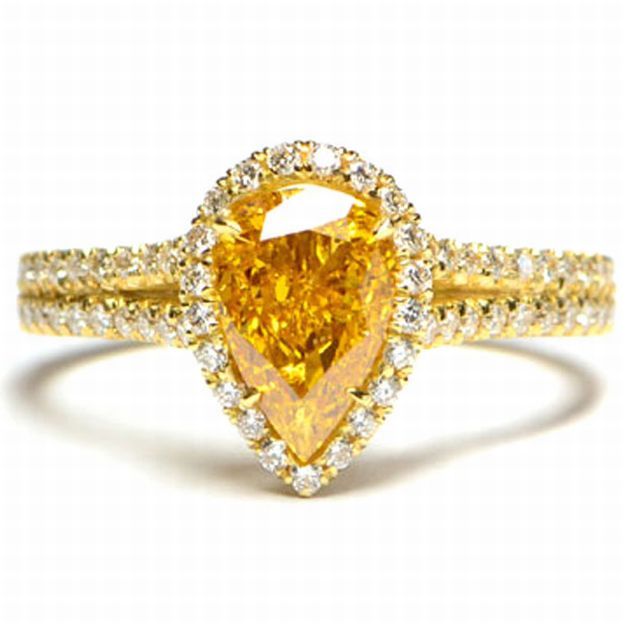 A 1.34ct Pear Shape Fancy Intense Yellow Orange Diamond. - FP306
